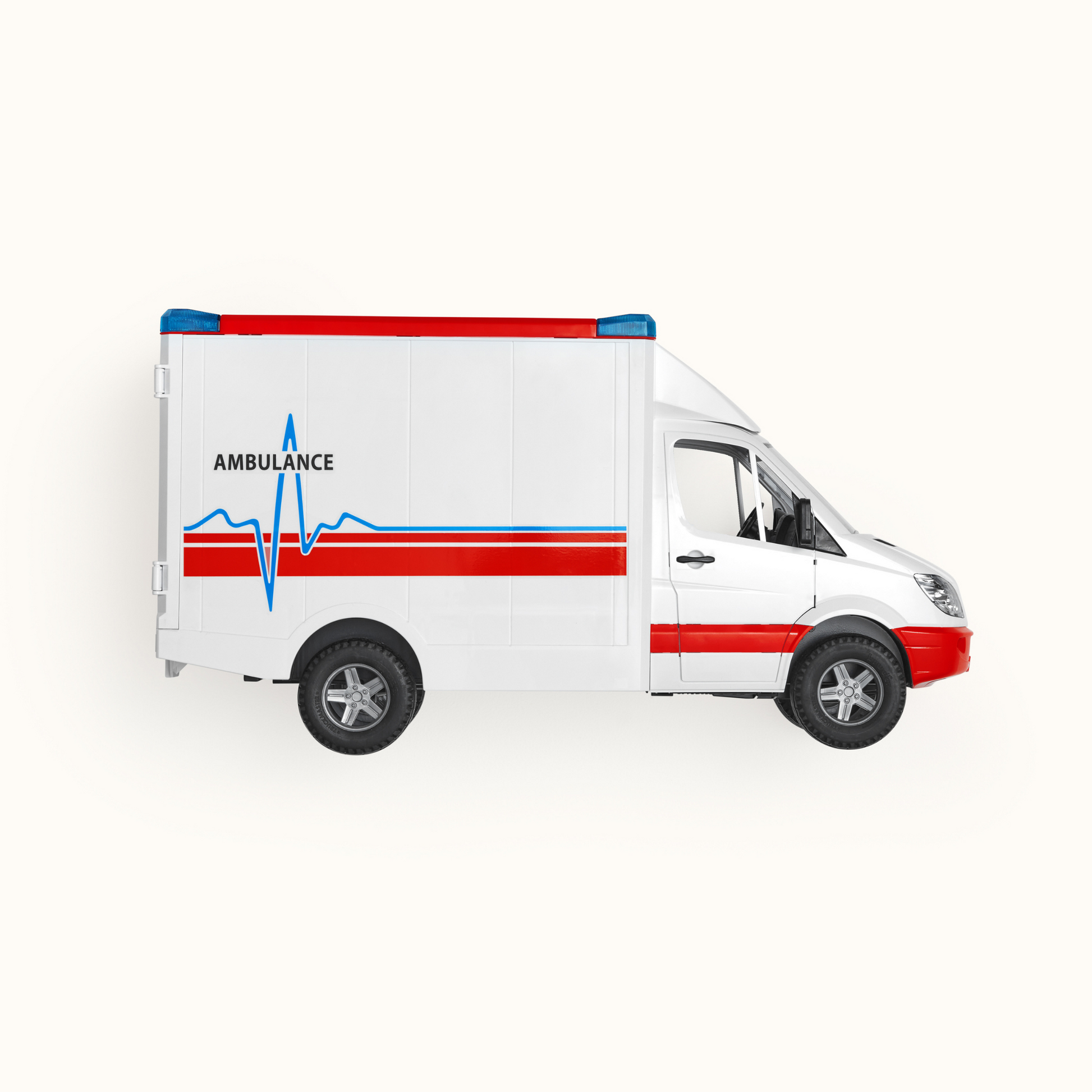 Left side of an ambulance on an empty background.